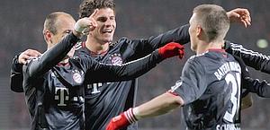 Robben, Gomez e Schweinsteiger: gioia Bayern. Ansa