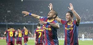 La festa del Barça, che 'vede' la semifinale col Real. Ansa La festa del Barça, che 'vede' la semifinale col Real. Ansa