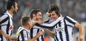 Marchisio si complimenta con De Ceglie. Reuters