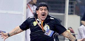 Diego Maradona, 51 anni, allenatore dell'Al Wasr. Afp