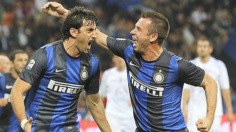 Diego Milito e Antonio Cassano: entrambi a segno contro i viola. Ap Diego Milito e Antonio Cassano: entrambi a segno contro i viola. Ap
