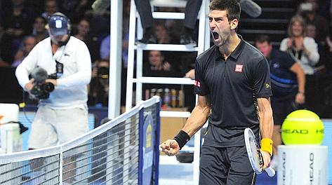 La gioia di Djokovic dopo il trionfo londinese. Afp