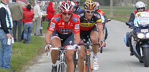 Fabian Cancellara e Tom Boonen al Giro delle Fiandre. Bettini
