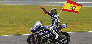 Jorge Lorenzo, Yamaha, festeggia il successo a Jerez. Reuters