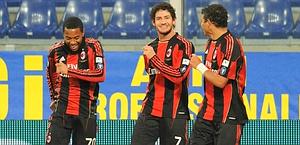 Da sinistra, Robinho, Pato e Thiago Silva. Ansa