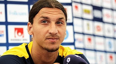 Zlatan Ibrahimovic in conferenza stampa. Afp