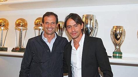 Massimiliano Allegri, 45 anni, e Filippo Inzaghi, 39, a via Turati. acmilan.com