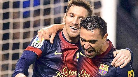 Messi e Xavi, entrambi in gol a Valladolid. Ansa