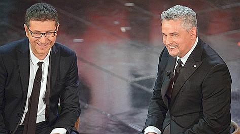 Roberto Baggio all'Ariston con Fabio Fazio. LaPresse