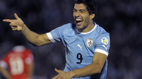 Luis Suarez con la maglia dell'Uruguay. Ap