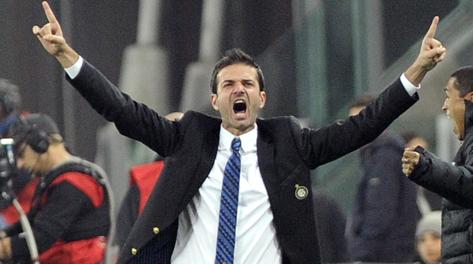 L'esultanza di Andrea Stramaccioni al termine di Juventus-Inter 1-3. Reuters