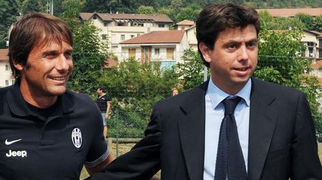 Il tecnico della Juventus, Antonio Conte, con il presidente Andrea Agnelli. Ansa