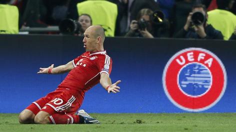 Robben esulta incredulo: all'89' il gol della vittoria di Wembley. Reuters