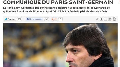 Il comunicato del Psg con cui ufficializza le dimissioni di Leo Il comunicato del Psg con cui ufficializza le dimissioni di Leo