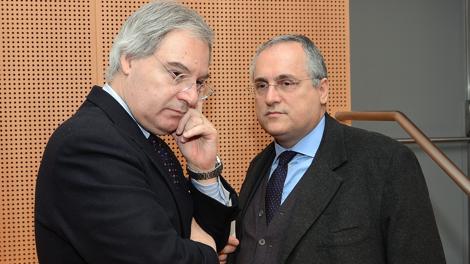 Il presidente della Lazio, Claudio Lotito con col presidente della Lega di A, Maurizio beretta.-Bozzani