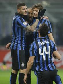 Icardi, Palacio, Ljajic e Perisic esultano. Ap Icardi, Palacio, Ljajic e Perisic esultano. Ap