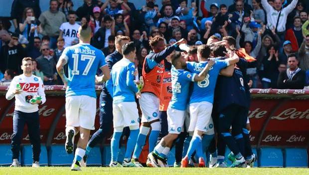 Festa Napoli dopo il gol di Gabbiadini. Afp
