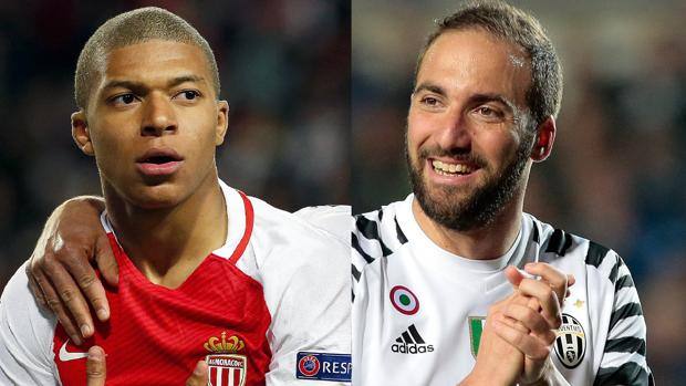 Kylian Mbappé, 18 anni, astro nascente del Monaco, e Gonzalo Higuain, 29 anni Kylian Mbappé, 18 anni, astro nascente del Monaco, e Gonzalo Higuain, 29 anni