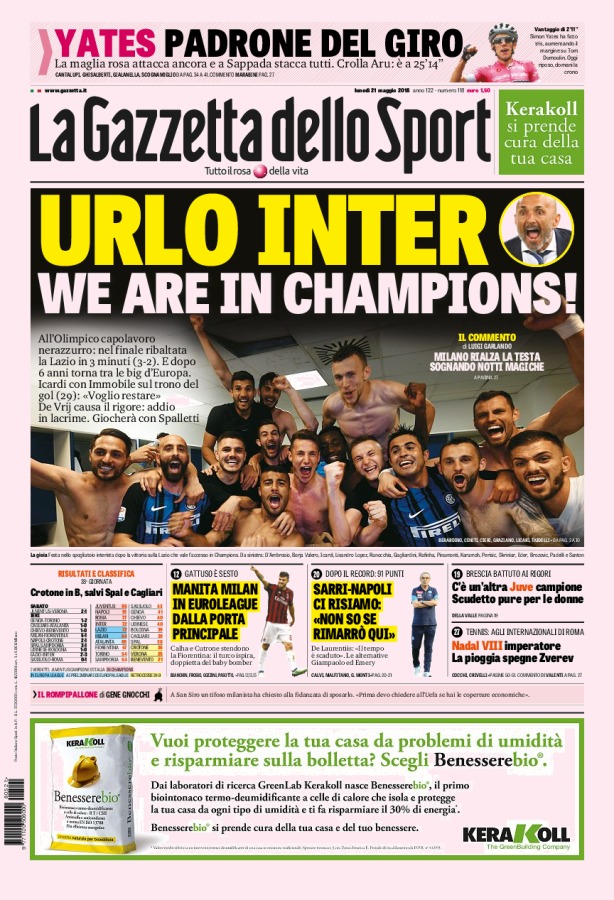 Prima pagina Gazzetta