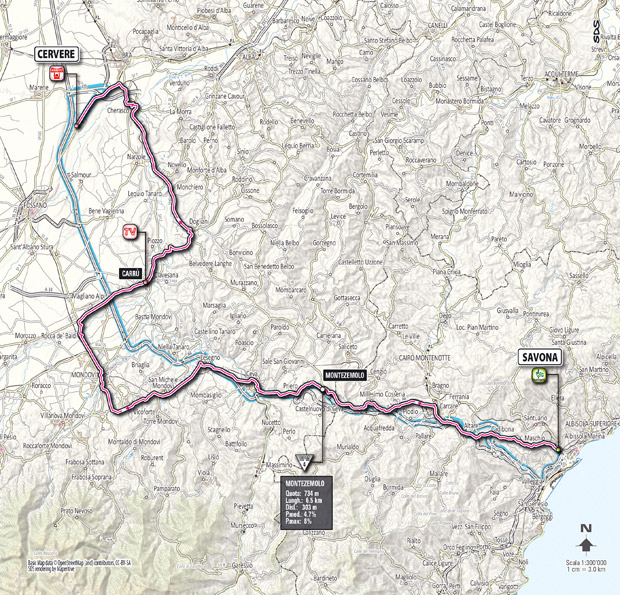 Carte du parcours de l'étape 13 du Giro 2012