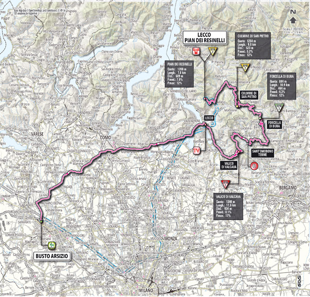 Carte du parcours de l'étape 15 du Giro 2012