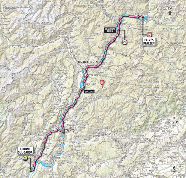 Carte du parcours de l'étape 16 du Giro 2012
