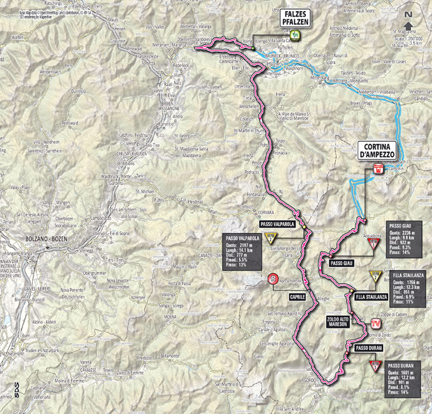 Carte du parcours de l'étape 17 du Giro 2012