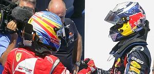 Alonso e Vettel, stretta di mano a fine GP. Ap