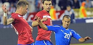 Sebastian Giovinco in azione con la Serbia. Afp