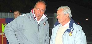Giampiero Ventura, 63 anni, allenatore del Torino con Gigi Simoni, 72, tecnico del Gubbio. Lapresse