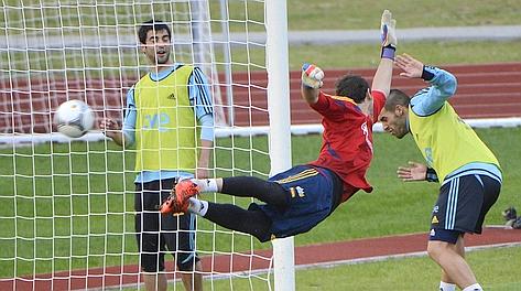 Iker Casillas in allenamento. Afp