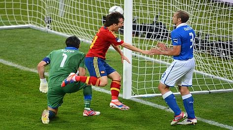 Il primo gol della Spagna. Afp