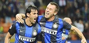 La coppia gol dell'Inter: Cassano-Milito. Ansa