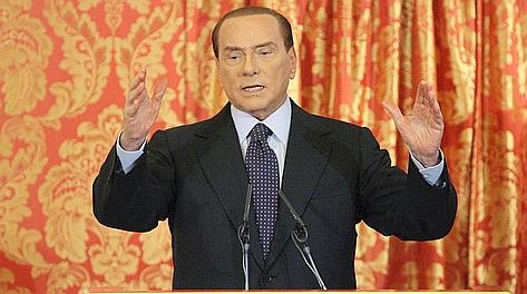 Il presidente onorario del Milan, Silvio Berlusconi, durante la conferenza stampa a Villa Gelmetto. Reuters