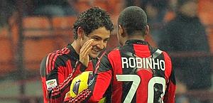 Pato e Robinho insieme in maglia rossonera. Ansa