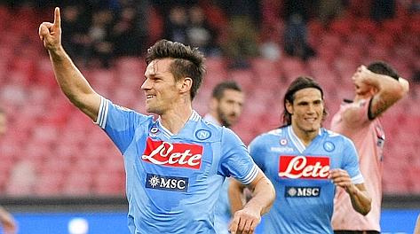 Cristian Maggio, 29 anni, festeggia il primo gol al Palermo. Afp