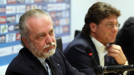 Il presidente del Napoli, Aurelio De Laurentiis, con il tecnico Walter Mazzarri. Ansa