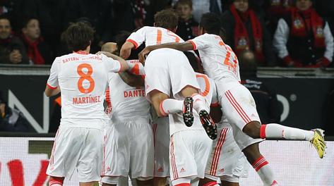 La gioia del Bayern per la vittoria con il Leverkusen. Ap