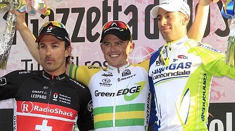 Da sinistra Cancellara, Gerrans e Nibali: il podio della Sanremo. Bettini