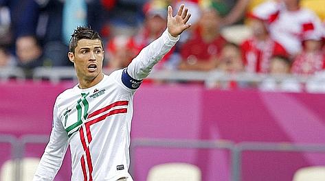 Cristiano Ronaldo in campo contro la Danimarca. LaPresse