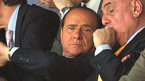 Il presidente onorario del Milan, Silvio Berlusconi, e l'a.d. Adriano Galliani.  Ansa