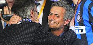 Mourinho e Massimo Moratti a Madrid vinta la Champions. Afp
