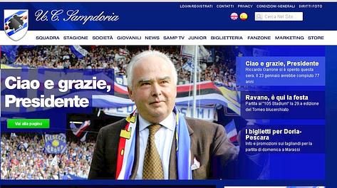 La home page del sito della Samp. sampdoria.it