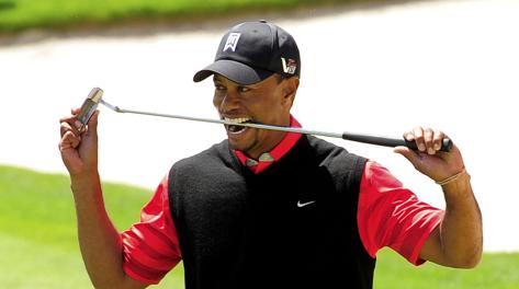 La gioia di Tiger Woods, 37 anni, 77 tornei Pga Tour in carriera. Afp