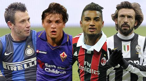 Da sinistra: Cassano, Liajicic, Boateng e Pirlo, tutti in scadenza nel 2014. Ansa\LaPresse