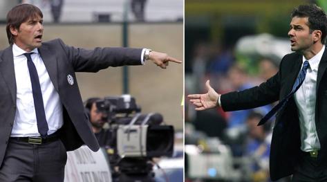 Antonio Conte, tecnico della Juventus, e Andrea Stramaccioni, allenatore dell'Inter. Ansa