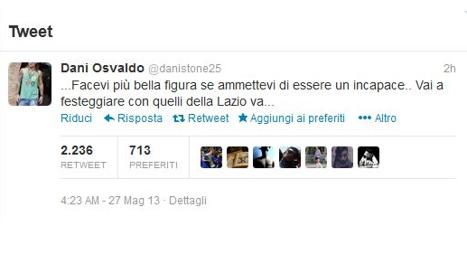 Il tweet di Osvaldo contro Andreazzoli