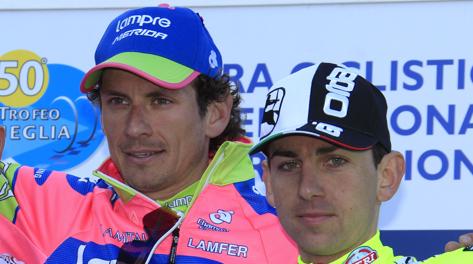 Filippo Pozzato e Mauro Santambrogio sul podio del Trofeo Laigueglia. Bettini