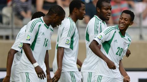 L'esultanza dei giocatori nigeriani. Afp
