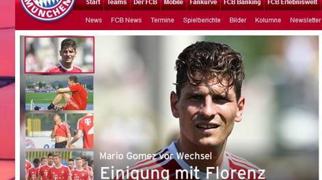 L'annuncio del Bayern Monaco della cessione di Mario Gomez alla Fiorentina sul proprio sito